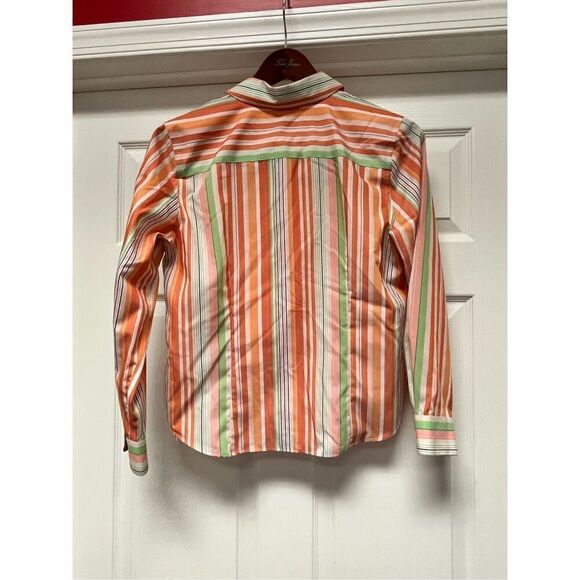 Coldwater Creek Orange & Green Stripe Wrinkle Resistant Button Down Shirt sz PM - Picture 5 of 6
